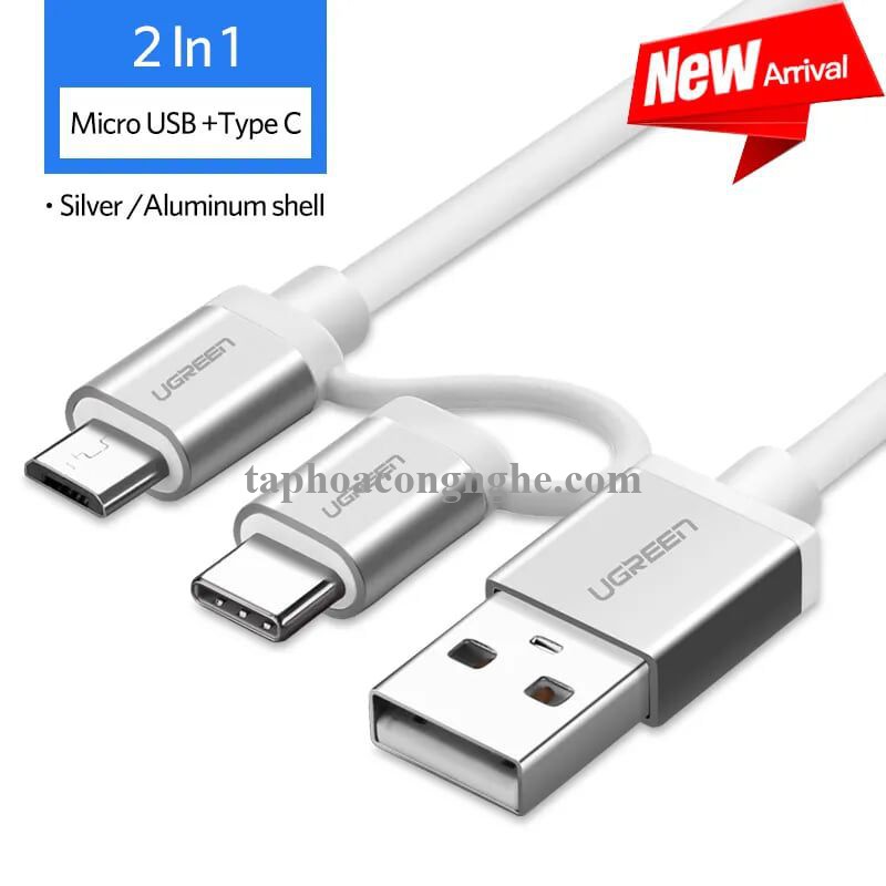 Ugreen 20871 0.5M màu trắng Dây USB 2.0 sang Type-C đầu nhôm US177 30020871